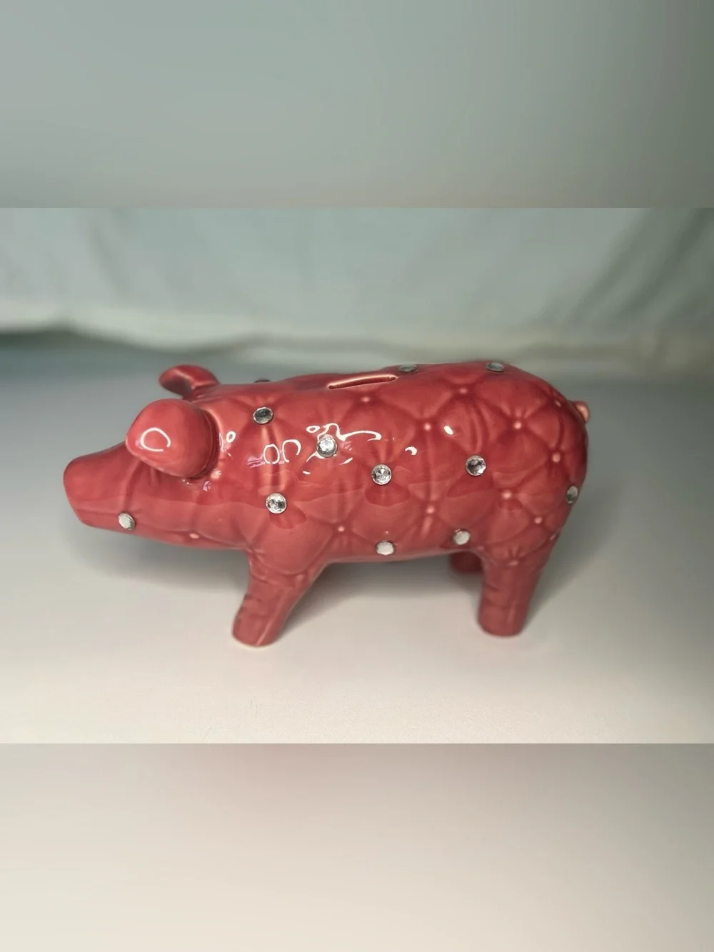 IMAX Corp Abilene Pink Quilted Rhinestone Ceramic Piggy Bank